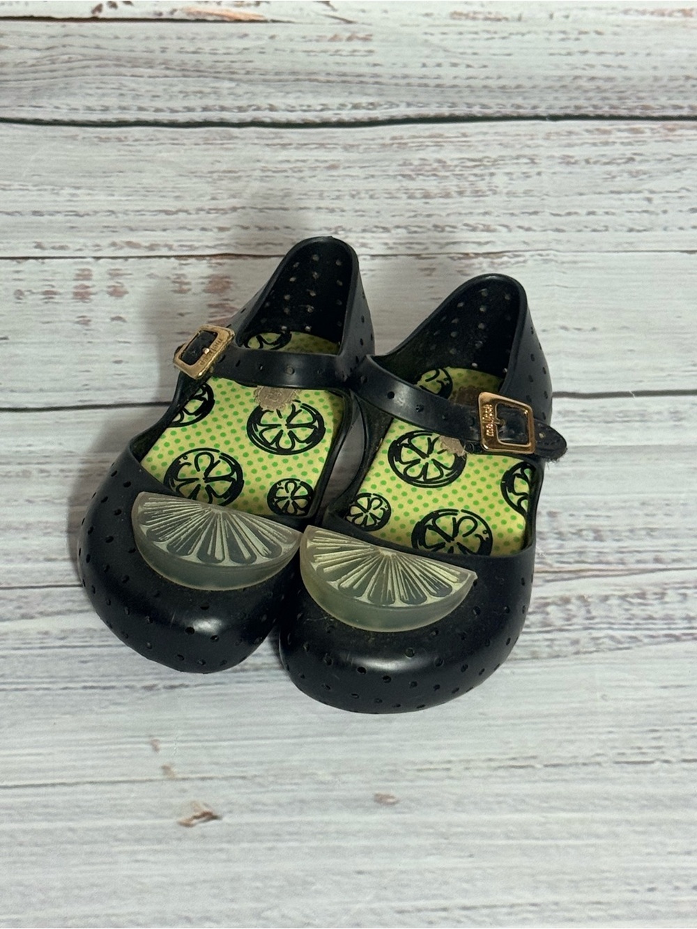 Mini Melissa Black Mary Jane Jelly Shoes with Lime Accent